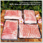 Pork BELLY SKIN OFF samcan frozen LOCAL PREMIUM SLICED for stirfry yakiniku teriyaki shabu2 (price/tray 500g)